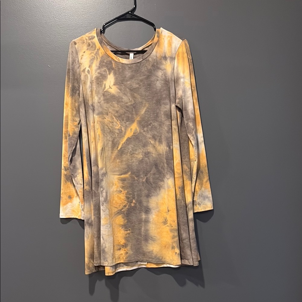 Tie-Dye Long Sleeve Top - Gray and Orange